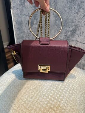 Women’s Structured Ring-Handle Satchel Bag in Burgundy